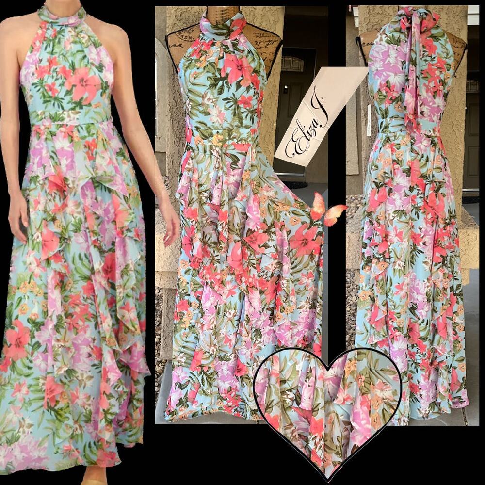 Eliza J Floral Maxi Dress - Pink and Green
